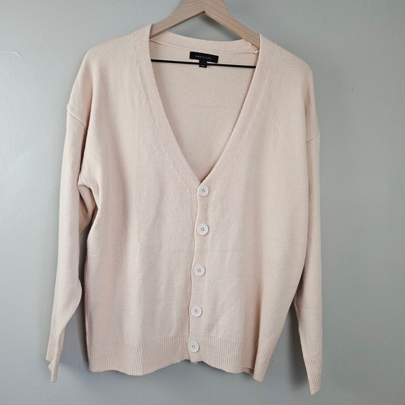Ann Taylor Cozy Soft Oversized Cardigan Sweater Sz S Ivory Beige V-Neckline - Picture 2 of 9